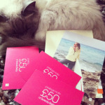 Agnes shows off my Sweaty Betty vouchers