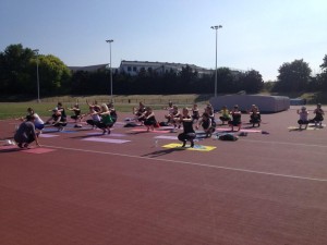 Yoga workshop at the London Rockin' Rollers Bootcamp in Newham, London