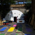 Yoga mats at Ales and Asana, a Lucyoga yoga workshop - Yoga and Beer Tasting - at the Brick Brewery, Peckham, London